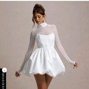 Club L London Ivory Mini Dress with Sheer Sleeves